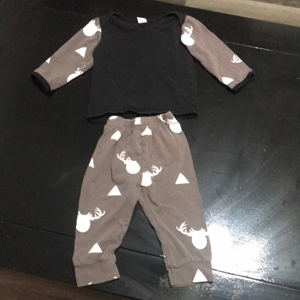 Kids Black & Brown Moose Print One-Piece Pajama Set